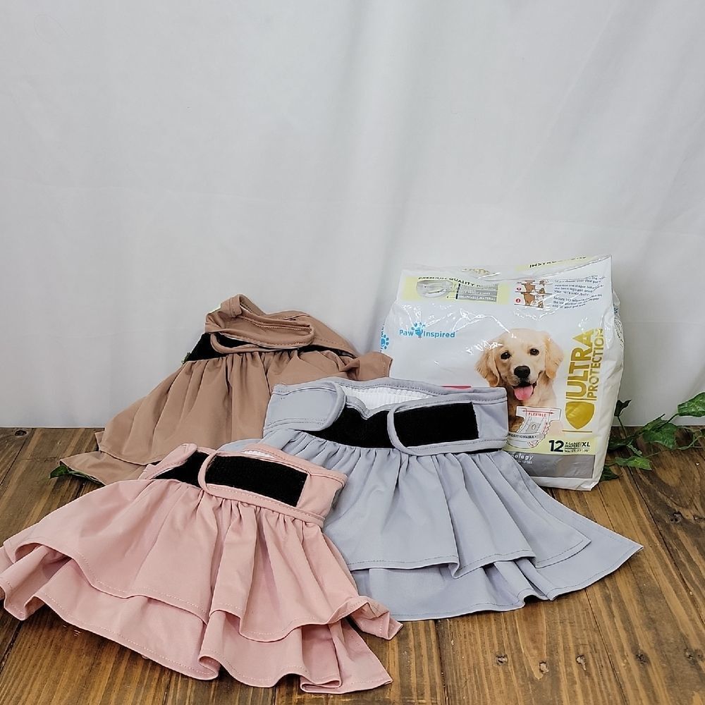 Wegreeco. Pet Skirts in Pink, Gray, and Brown. Size XL.